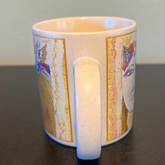Laurel Burch Mug w/ Art of Lady w/ Bird Crown & Soulful Proverb ~ Metallic Gold - Picture 6 of 13